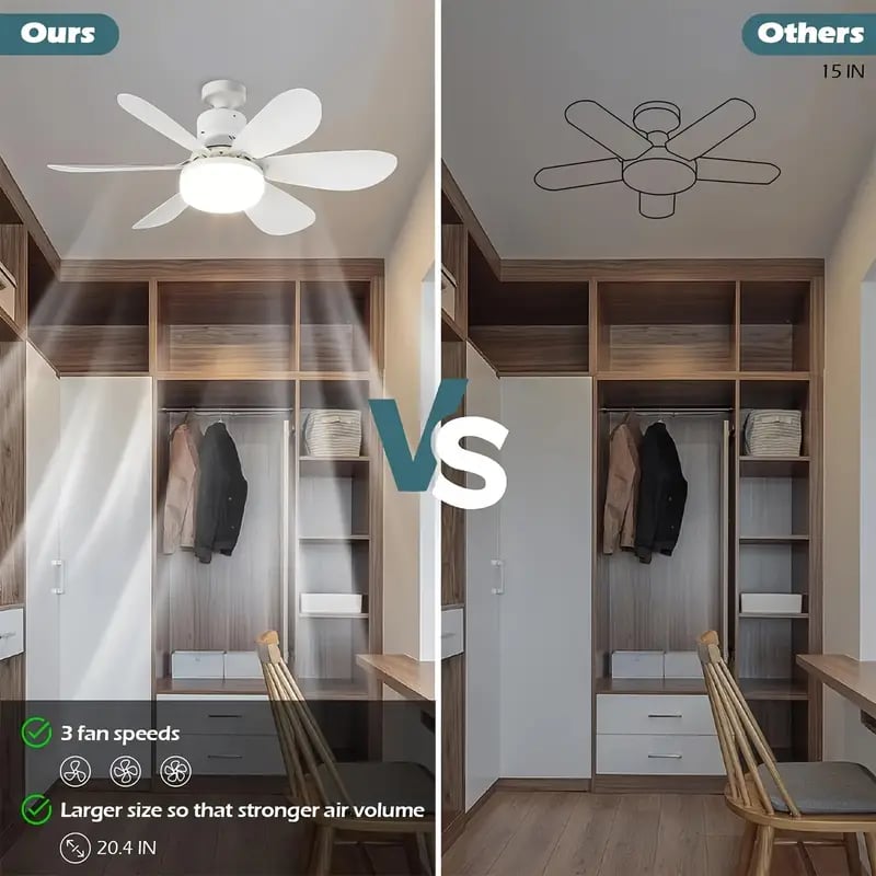 Luce della ventola a LED 2 in 1, velocità del vento a tre livelli, con 3 colori regolabili, telecomando, funzione di temporizzazione, motore silenzioso, facile da installare, adatta per soggiorno, camera da letto, cucina