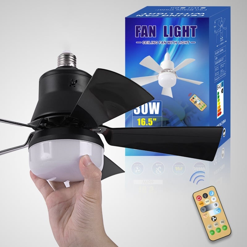 Luce della ventola a LED 2 in 1, velocità del vento a tre livelli, con 3 colori regolabili, telecomando, funzione di temporizzazione, motore silenzioso, facile da installare, adatta per soggiorno, camera da letto, cucina