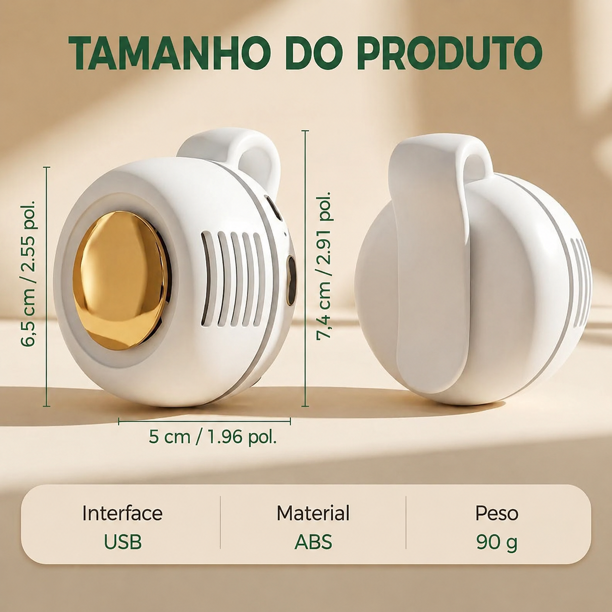 Mini Ventilador Sem Pás Recarregável – Portátil, Silencioso, 3 Velocidades e Rotação 360°