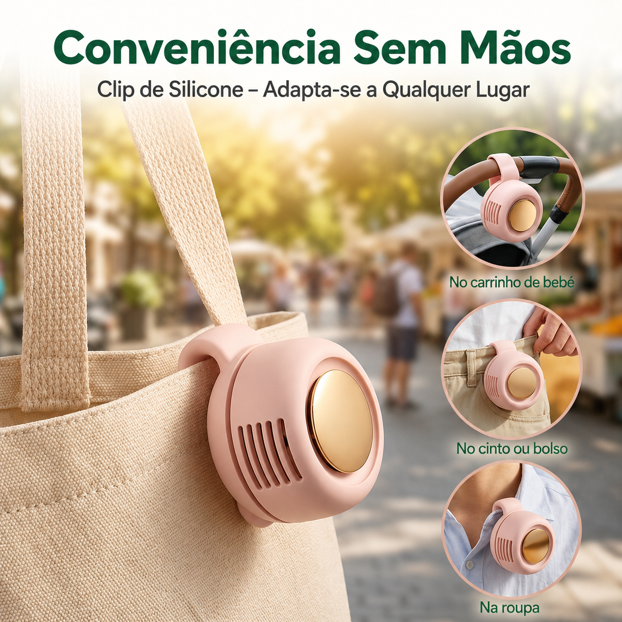 Mini Ventilador Sem Pás Recarregável – Portátil, Silencioso, 3 Velocidades e Rotação 360°