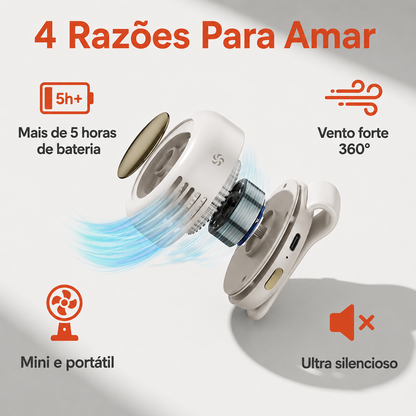 Mini Ventilador Sem Pás Recarregável – Portátil, Silencioso, 3 Velocidades e Rotação 360°
