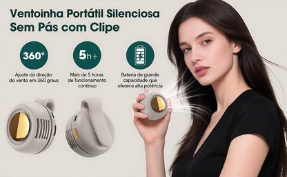 Mini Ventilador Sem Pás Recarregável – Portátil, Silencioso, 3 Velocidades e Rotação 360°