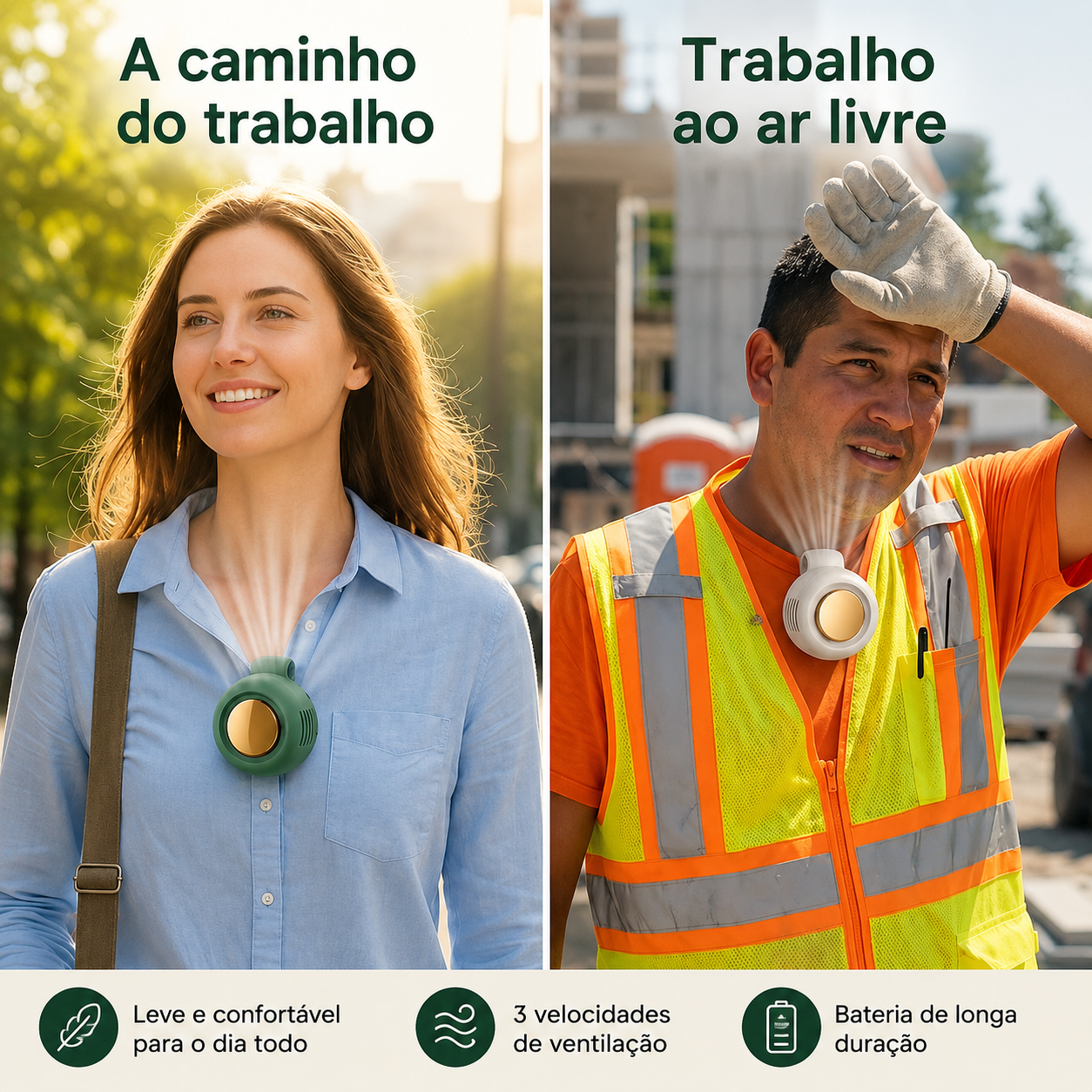 Mini Ventilador Sem Pás Recarregável – Portátil, Silencioso, 3 Velocidades e Rotação 360°