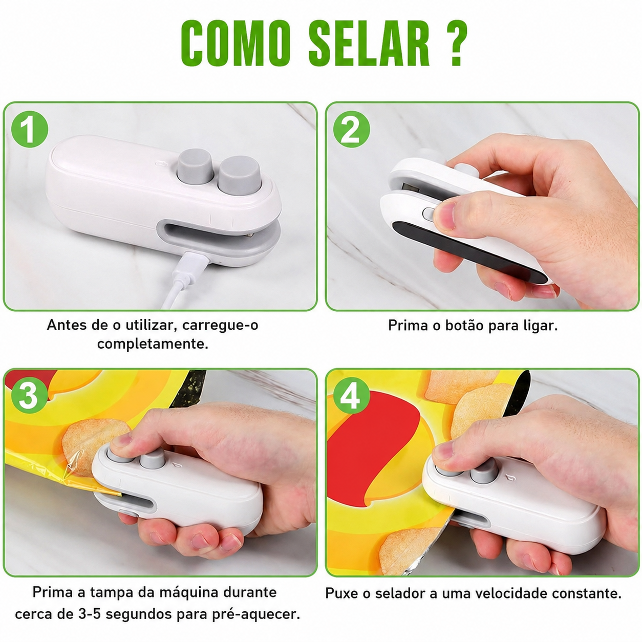 Máquina de Selagem de Sacos Recarregável 2 em 1