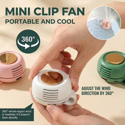 Mini ventilatore senza pale. Portatile, ricaricabile e silenzioso. Dotato di 3 velocità regolabili, corpo rotante e versatile utilizzo come ventilatore portatile, da indossare in vita o per raffreddare il telefono.