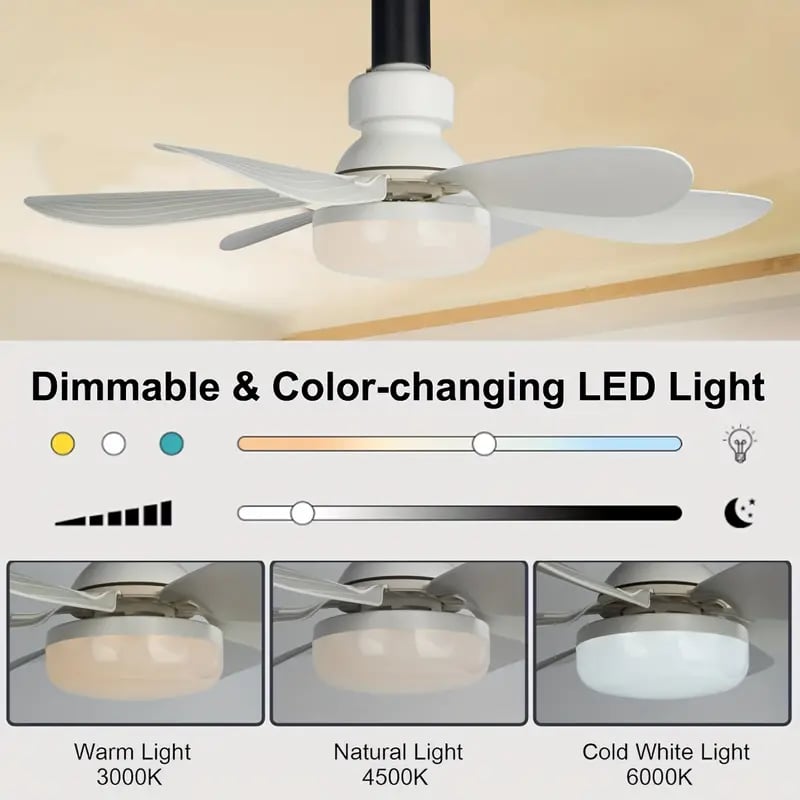 Luce della ventola a LED 2 in 1, velocità del vento a tre livelli, con 3 colori regolabili, telecomando, funzione di temporizzazione, motore silenzioso, facile da installare, adatta per soggiorno, camera da letto, cucina