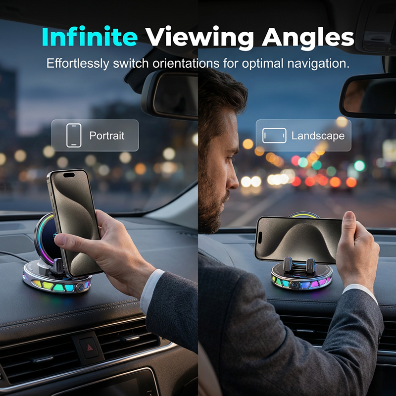 📱PROMO FLASH 50%🚗Support Voiture Téléphone RGB avec Recharge Sans Fil 15W – Fixation Auto, Rotation Libre, 3 Couleurs, Sécurisé & Pratique✨