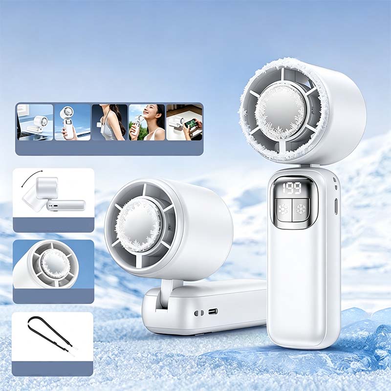 Ventilatore Portatile Pieghevole con Funzione Ghiaccio Rinfrescante