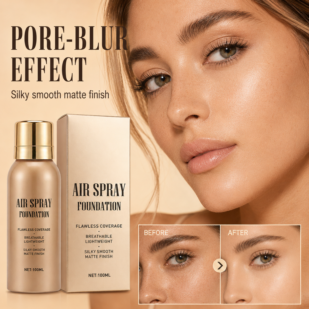 🛒💨 Fond de teint en spray waterproof longue tenue – Parfait, respirant et résistant. Commandez dès maintenant !