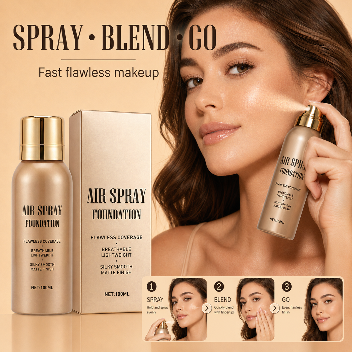 🛒💨 Fond de teint en spray waterproof longue tenue – Parfait, respirant et résistant. Commandez dès maintenant !